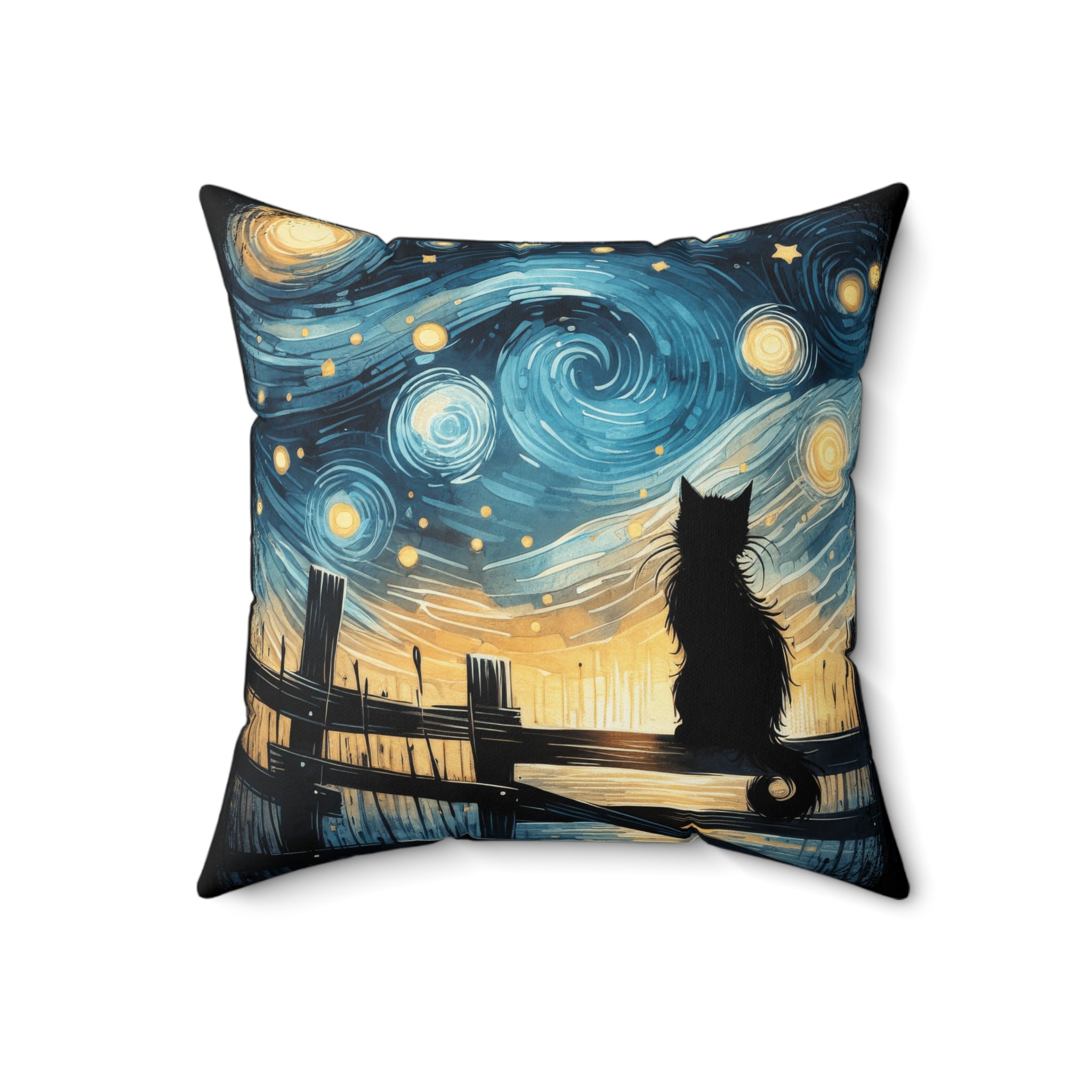 Starry Night Cat pillow | Square Decorative Pillow, Van Gogh Style Night Sky