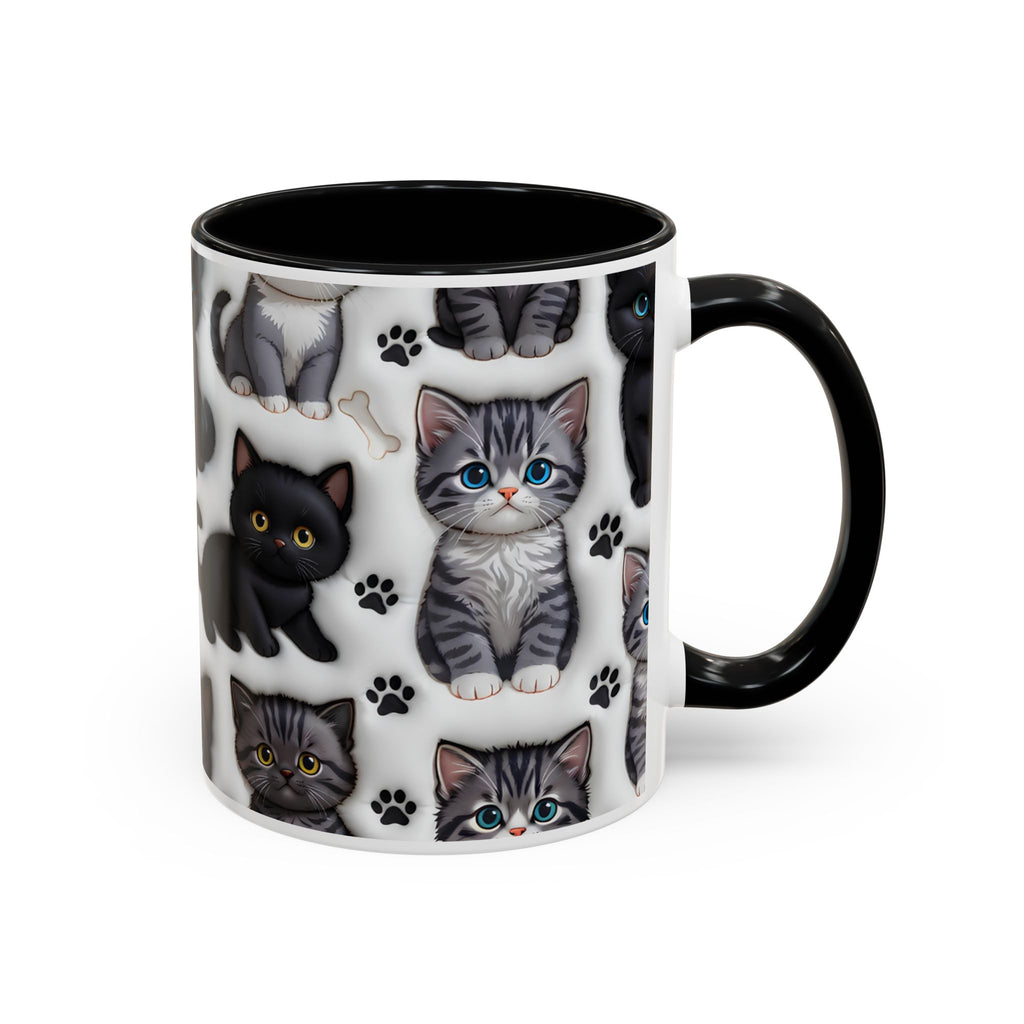 Cute Kitten Pattern Accent Coffee Mug | Cat Paw Print Design