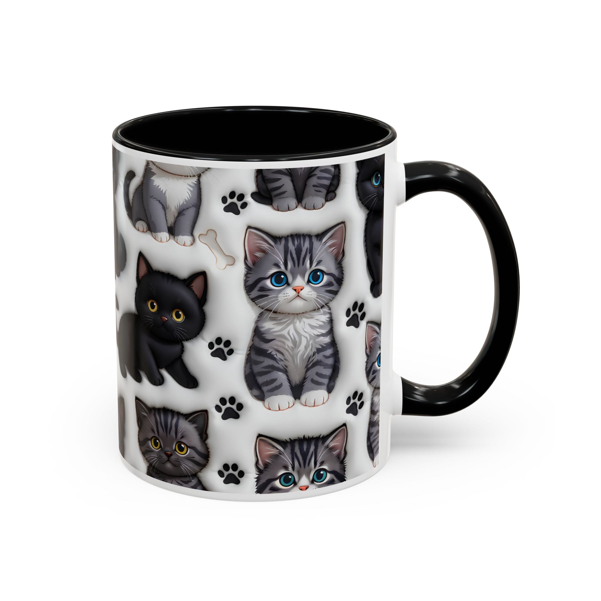 Cute Kitten Pattern Accent Coffee Mug | Cat Paw Print Design