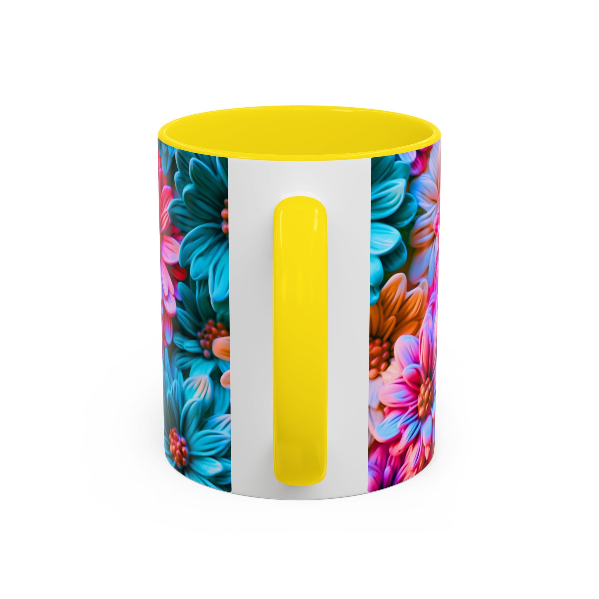 Vibrant Dahlia Floral Accent Mug | 11oz 15oz Ceramic Coffee Mug