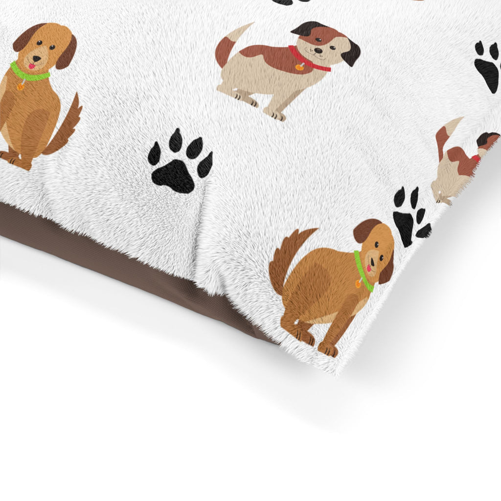 Cute Puppy Pattern Pet Bed | Dog Paw Print Design, Plush Rectangular Cushion