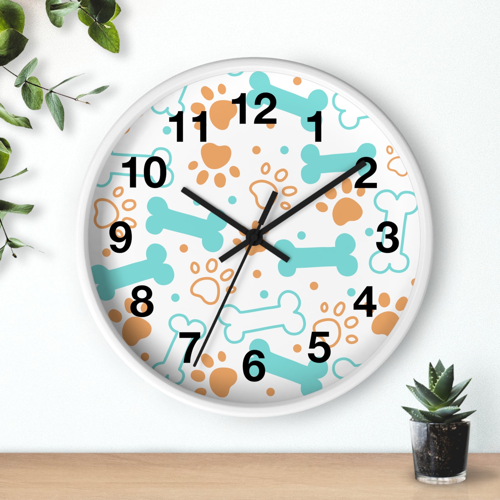 Dog Bones and Paw Prints Wall Clock | Pet-themed Nursery Clock