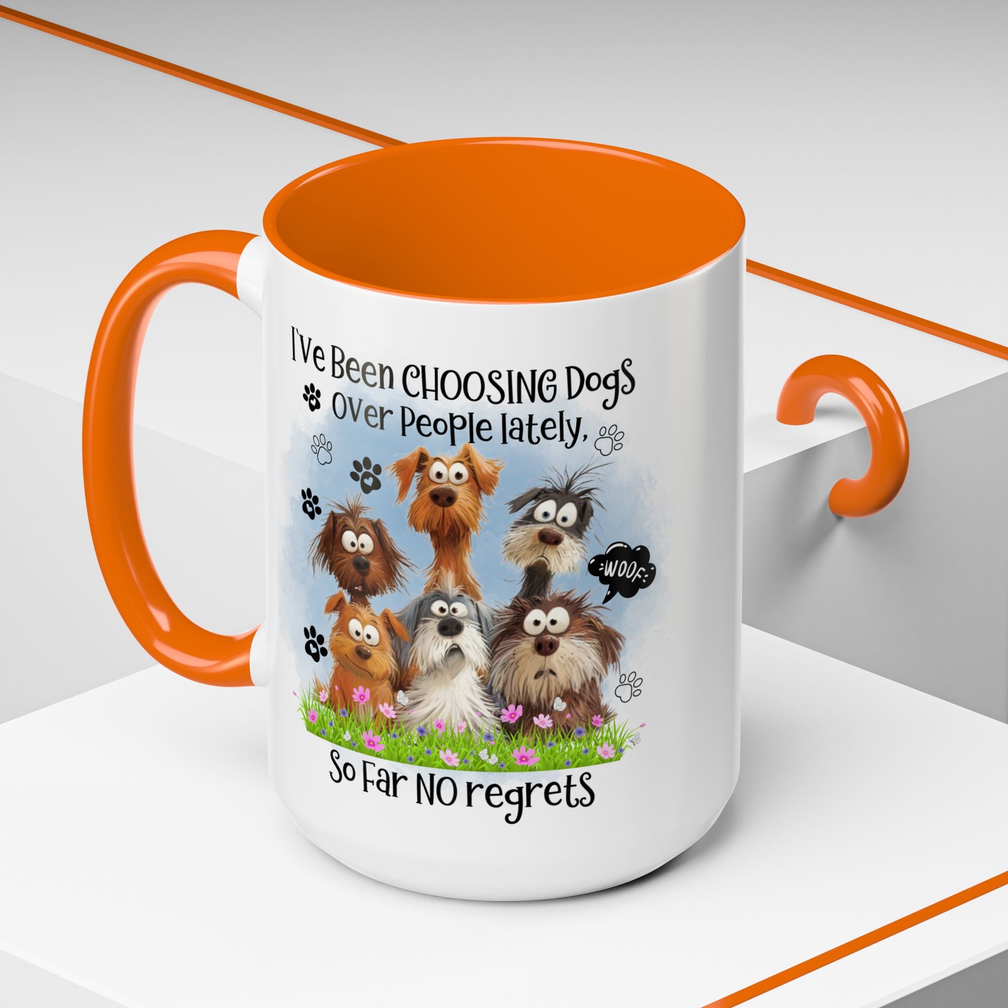 Choosing Dogs Over People Mug | Funny Cute Cartoon Dogs, 11oz 15oz Accent Coffee Mug
