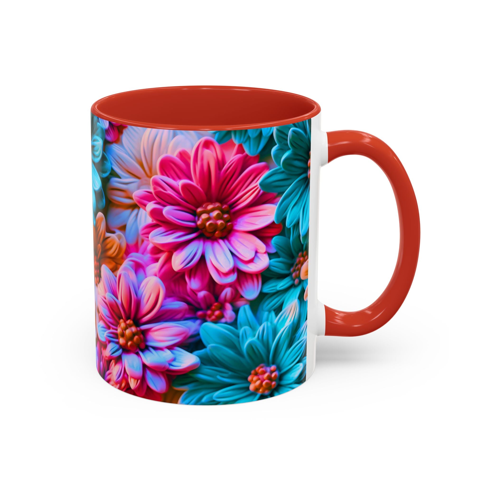 Vibrant Dahlia Floral Accent Mug | 11oz 15oz Ceramic Coffee Mug