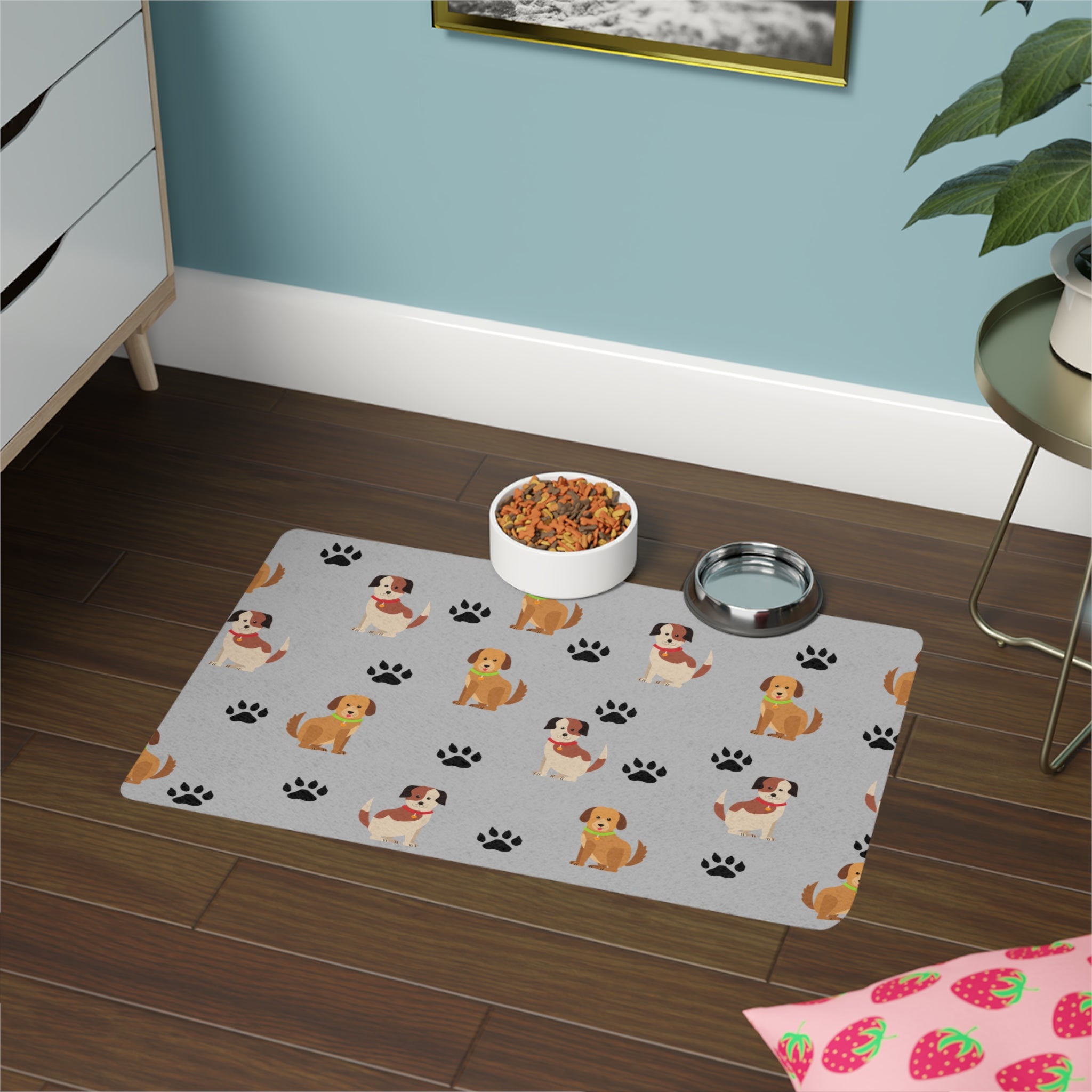 Cute Cartoon Dogs Paw Print Pet Food Mat | 12x18