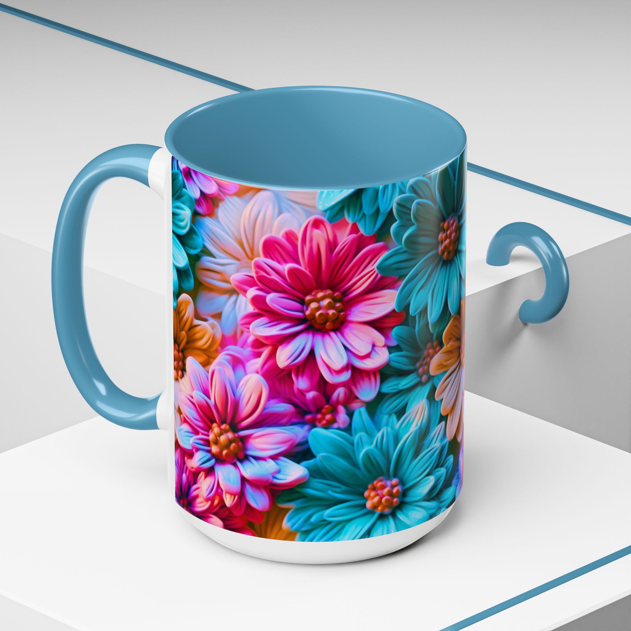 Vibrant Dahlia Floral Accent Mug | 11oz 15oz Ceramic Coffee Mug