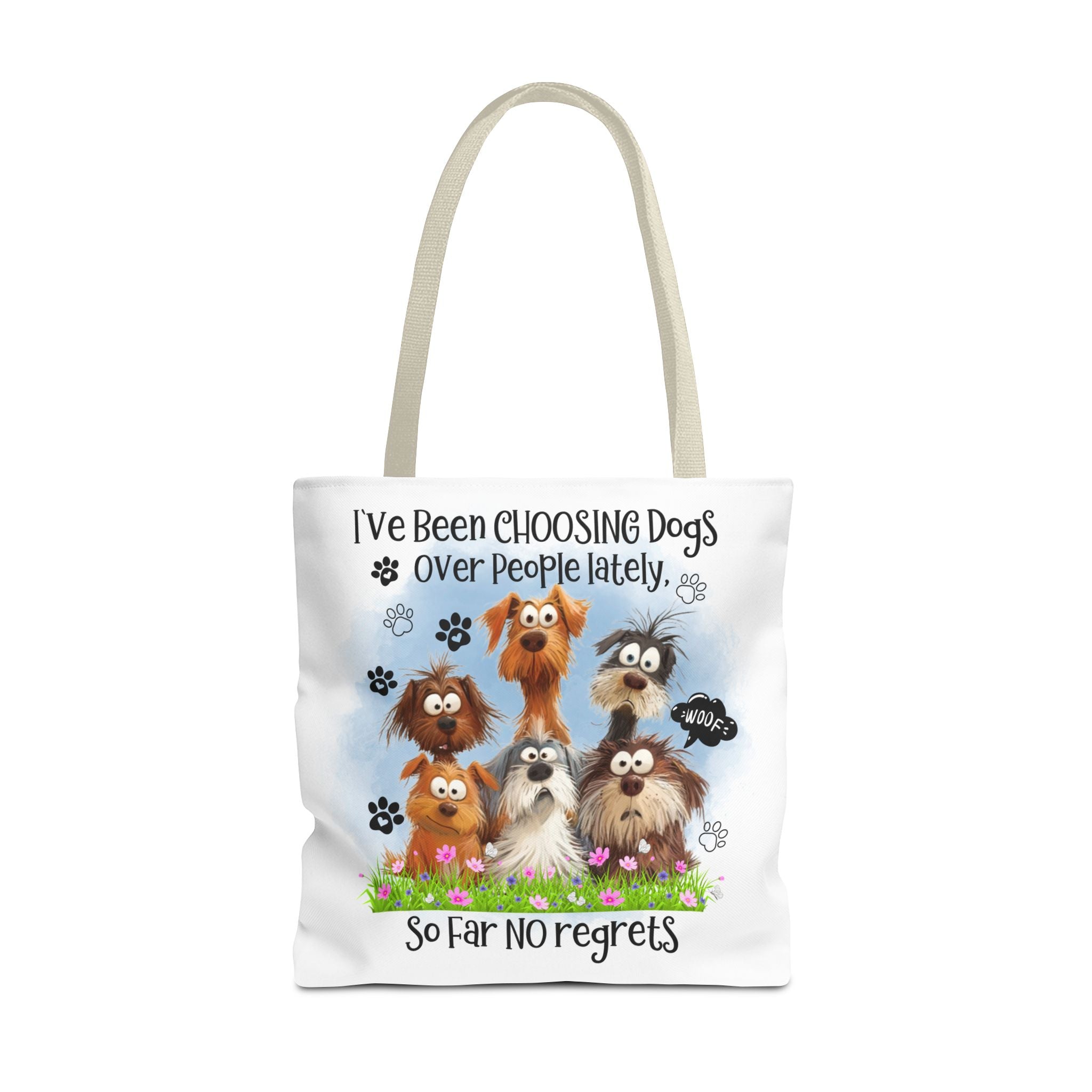 Choosing Dogs Over People Tote Bag | Cute Cartoon Dogs, Paw Print Design