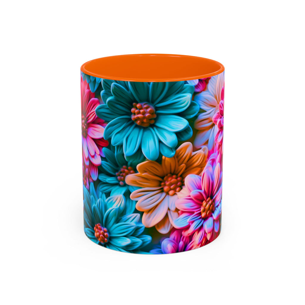 Vibrant Dahlia Floral Accent Mug | 11oz 15oz Ceramic Coffee Mug