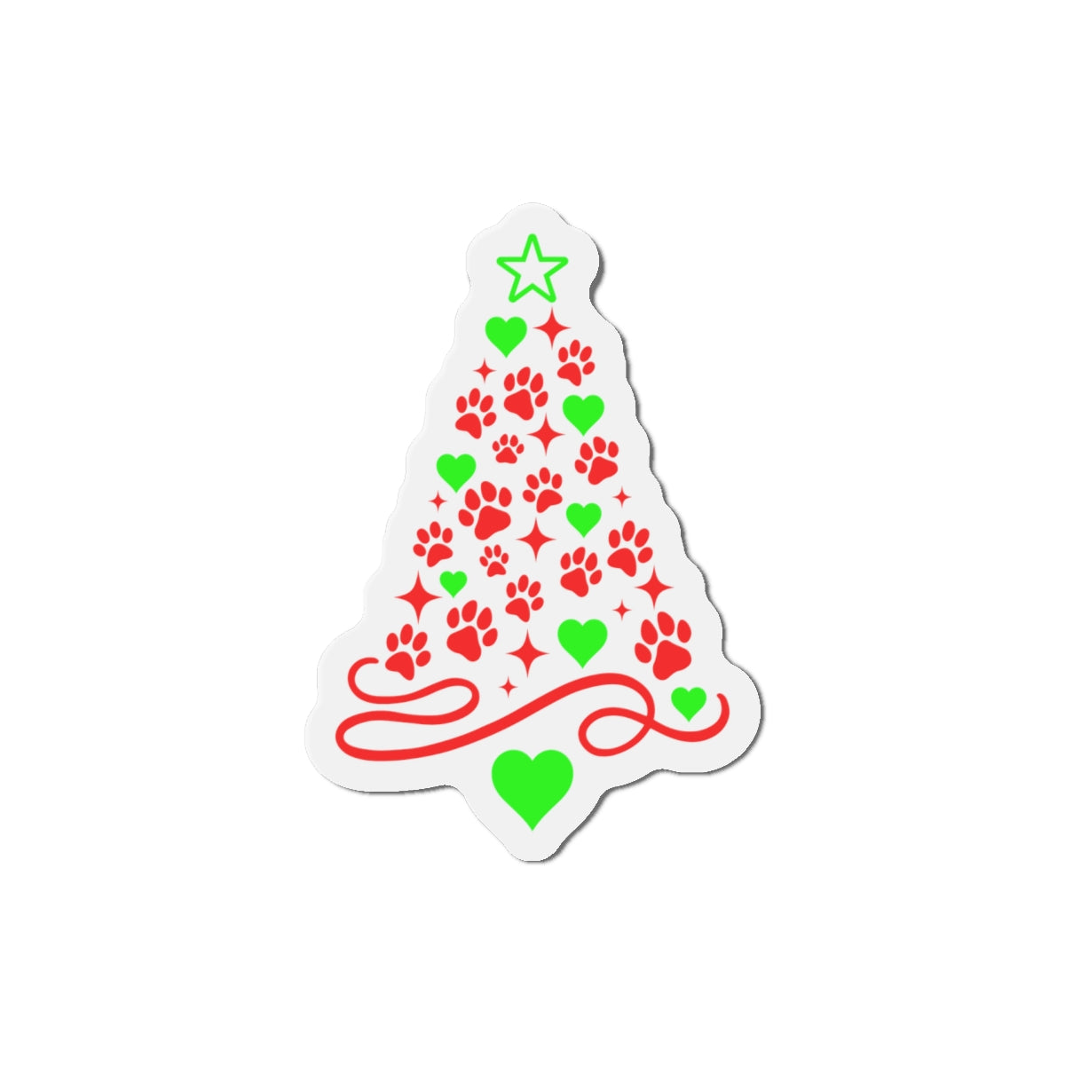 Paw Print Christmas Tree Die-Cut Magnet | Holiday Pet Paw Tree Magnet