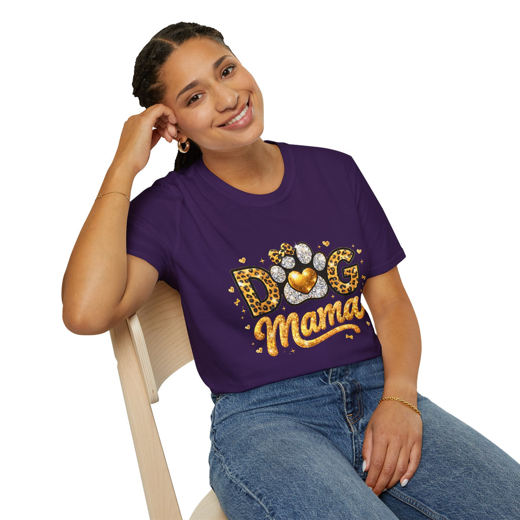 Dog Mama T-Shirt | Leopard Heart Paw Print, Gold Glitter Script