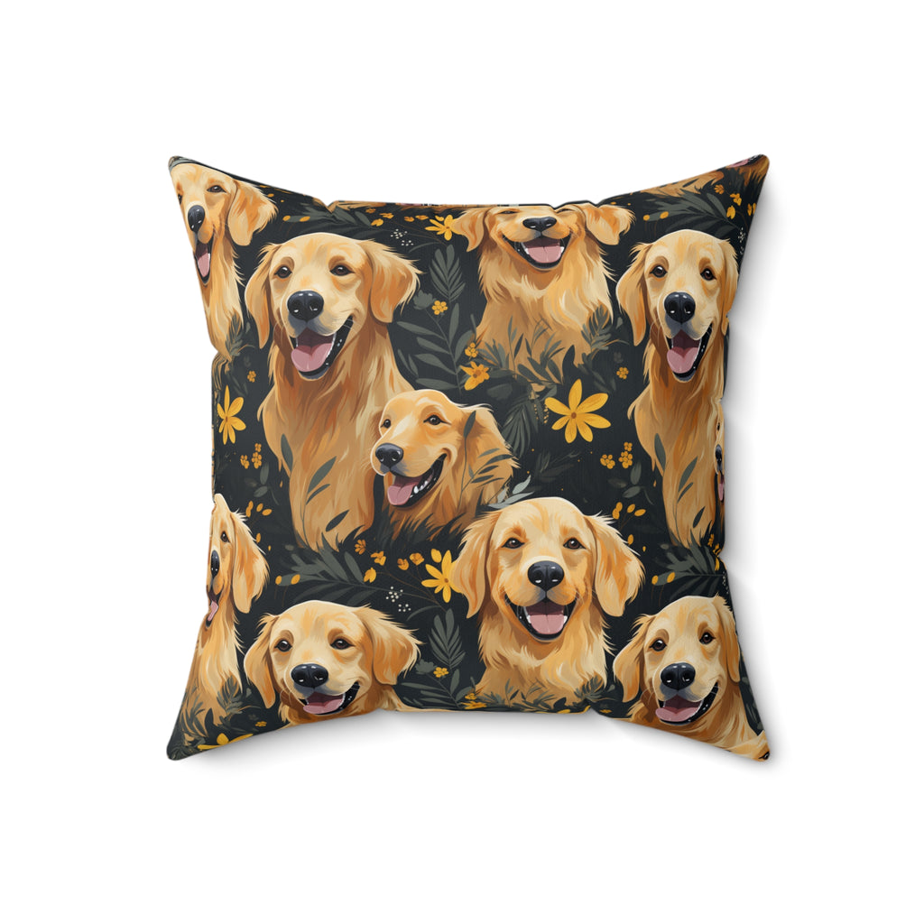 Golden Retriever Pattern Pillow | Dog Portraits Floral Throw Pillow
