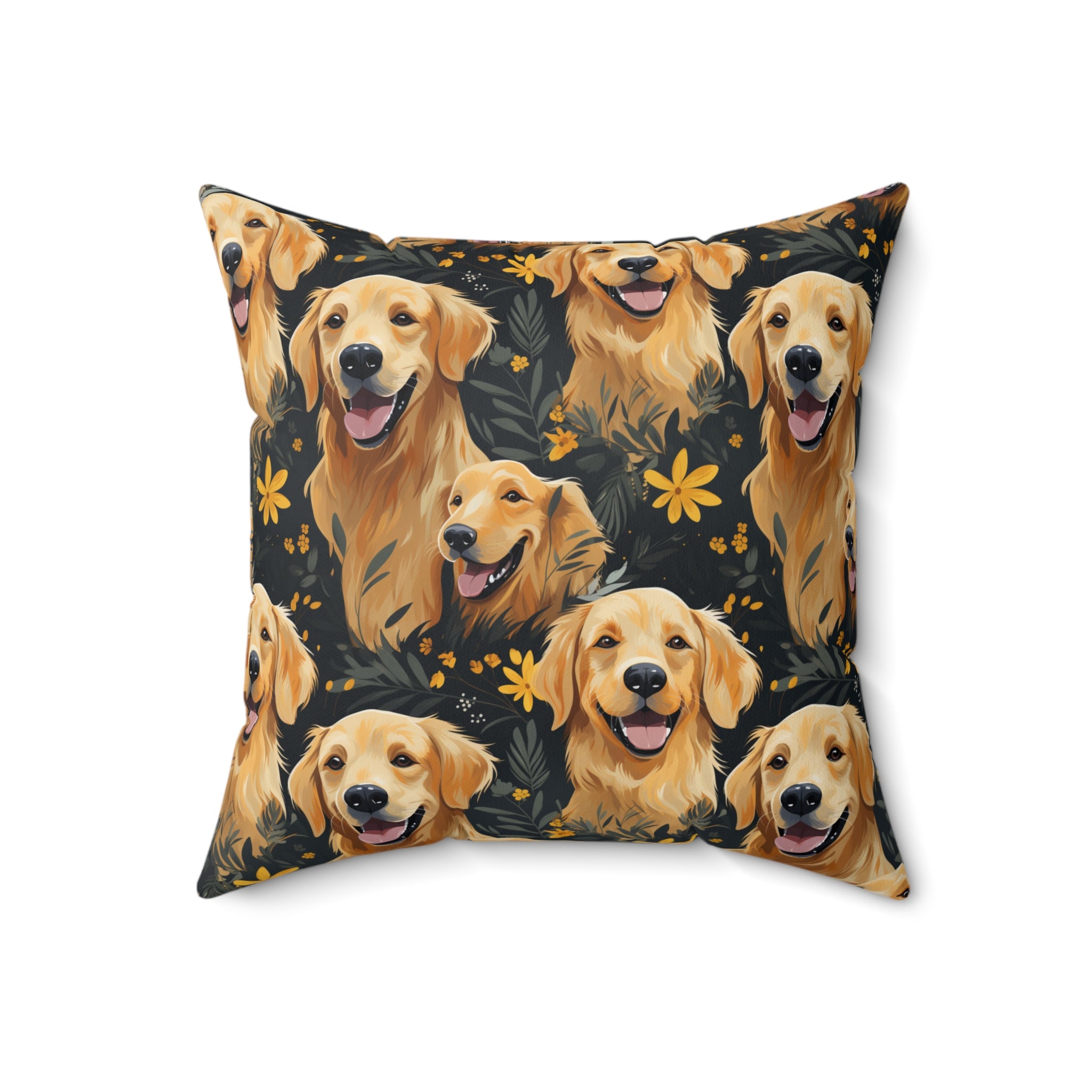 Golden Retriever Pattern Pillow | Dog Portraits Floral Throw Pillow
