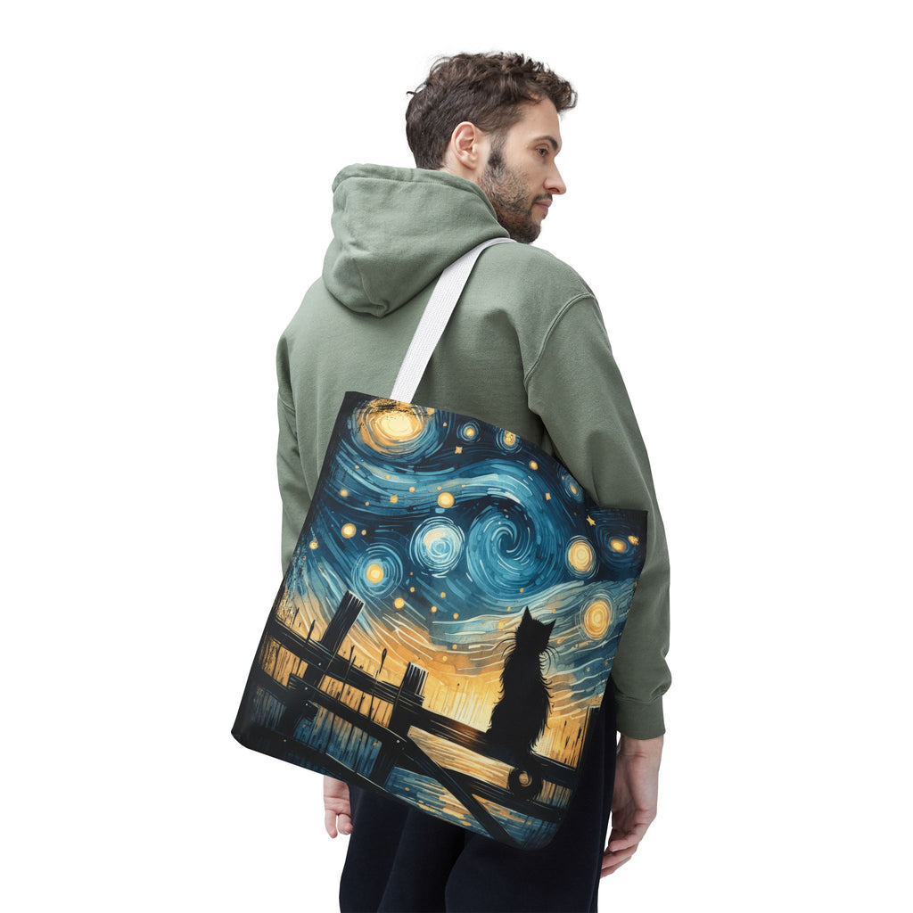 Starry Night Cat Tote | Van Gogh Inspired Swirling Sky Bag