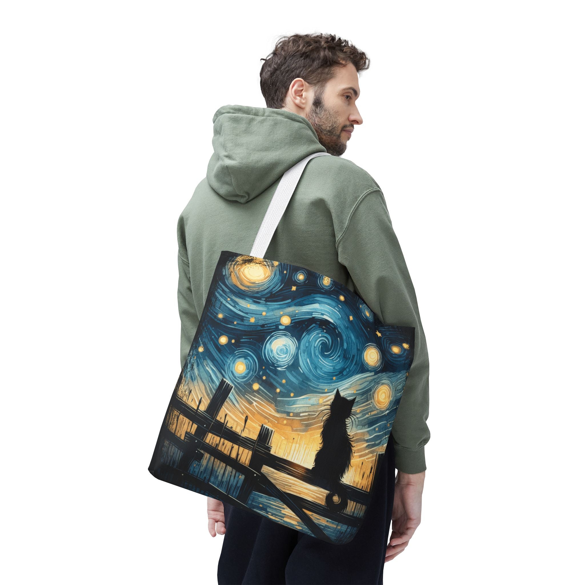 Starry Night Cat Tote | Van Gogh Inspired Swirling Sky Bag