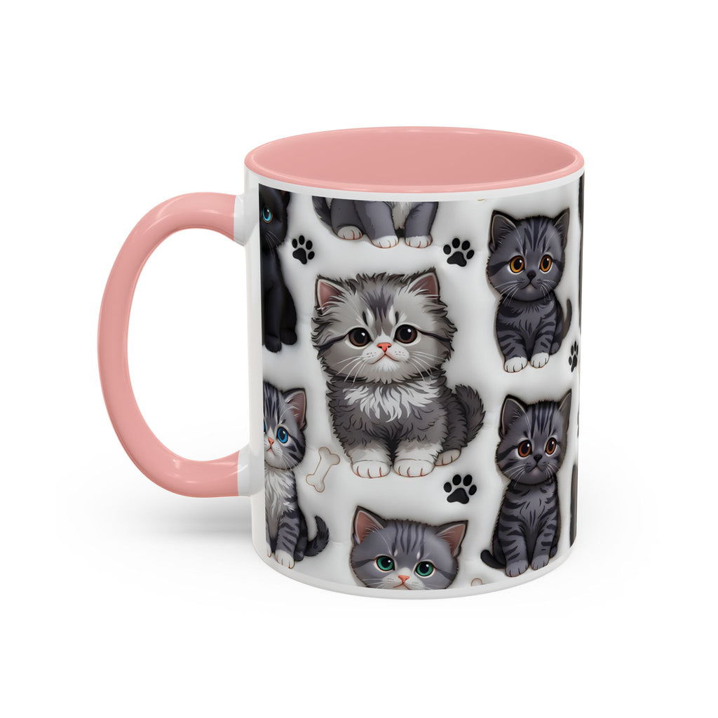 Cute Kitten Pattern Accent Coffee Mug | Cat Paw Print Design