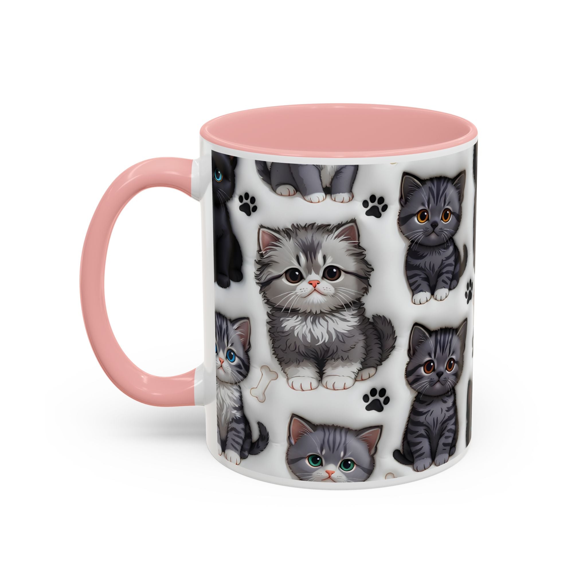 Cute Kitten Pattern Accent Coffee Mug | Cat Paw Print Design