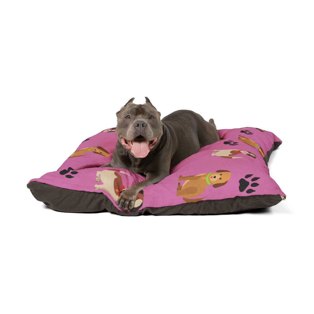 Cute Cartoon Dogs Pet Bed | Pink Paw Print Pattern