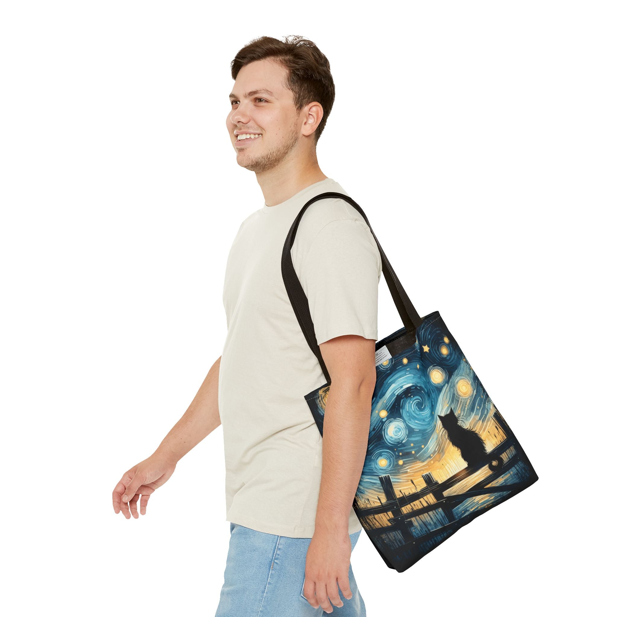Starry Night Cat Tote | Van Gogh Inspired Swirling Sky Bag