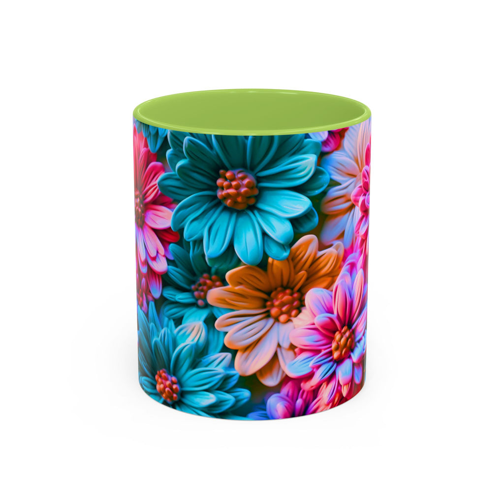 Vibrant Dahlia Floral Accent Mug | 11oz 15oz Ceramic Coffee Mug