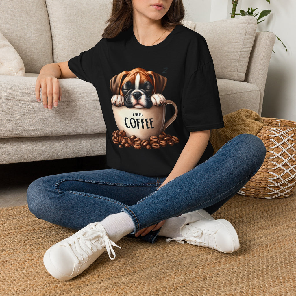 Sleeping Puppy in Coffee Cup T-Shirt | I Need Coffee Design