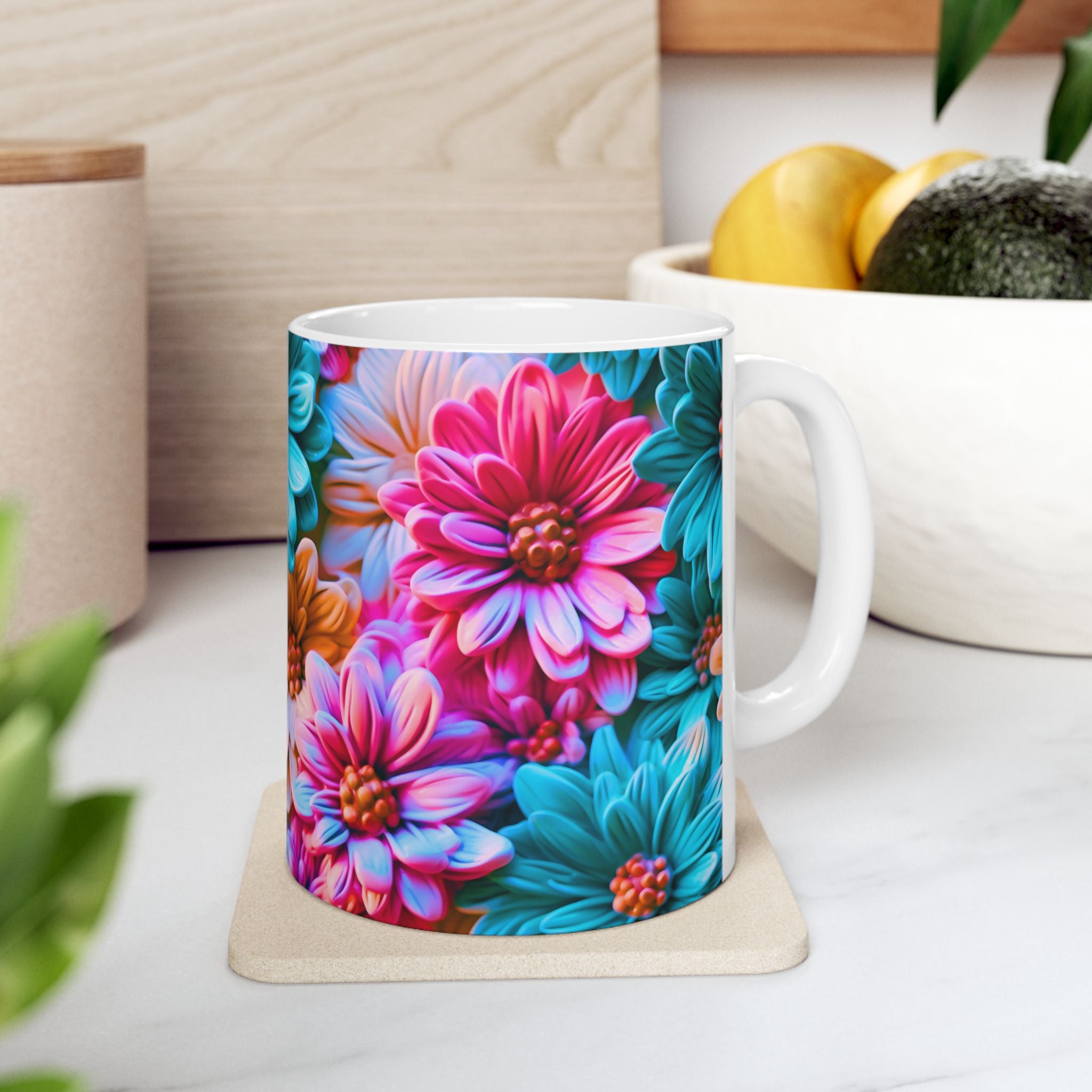 Colorful Daisy Pattern Mug | Floral Ceramic Coffee Cup