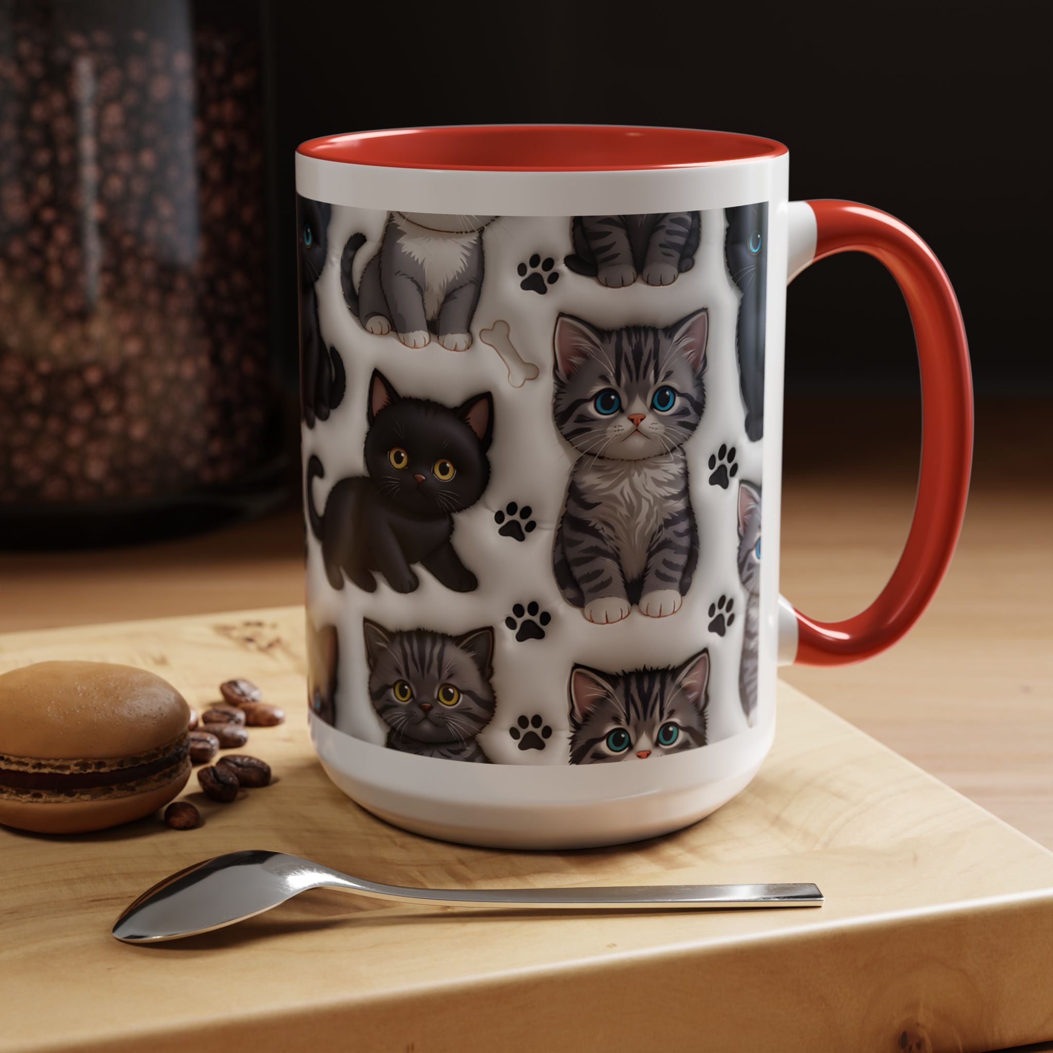 Cute Kitten Pattern Accent Coffee Mug | Cat Paw Print Design