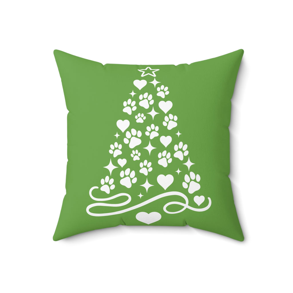 Paw Print Christmas Tree Pillow | Green Holiday Pet Decor