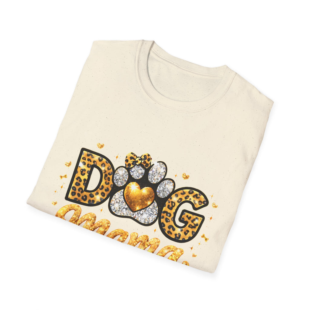 Dog Mama T-Shirt | Leopard Heart Paw Print, Gold Glitter Script
