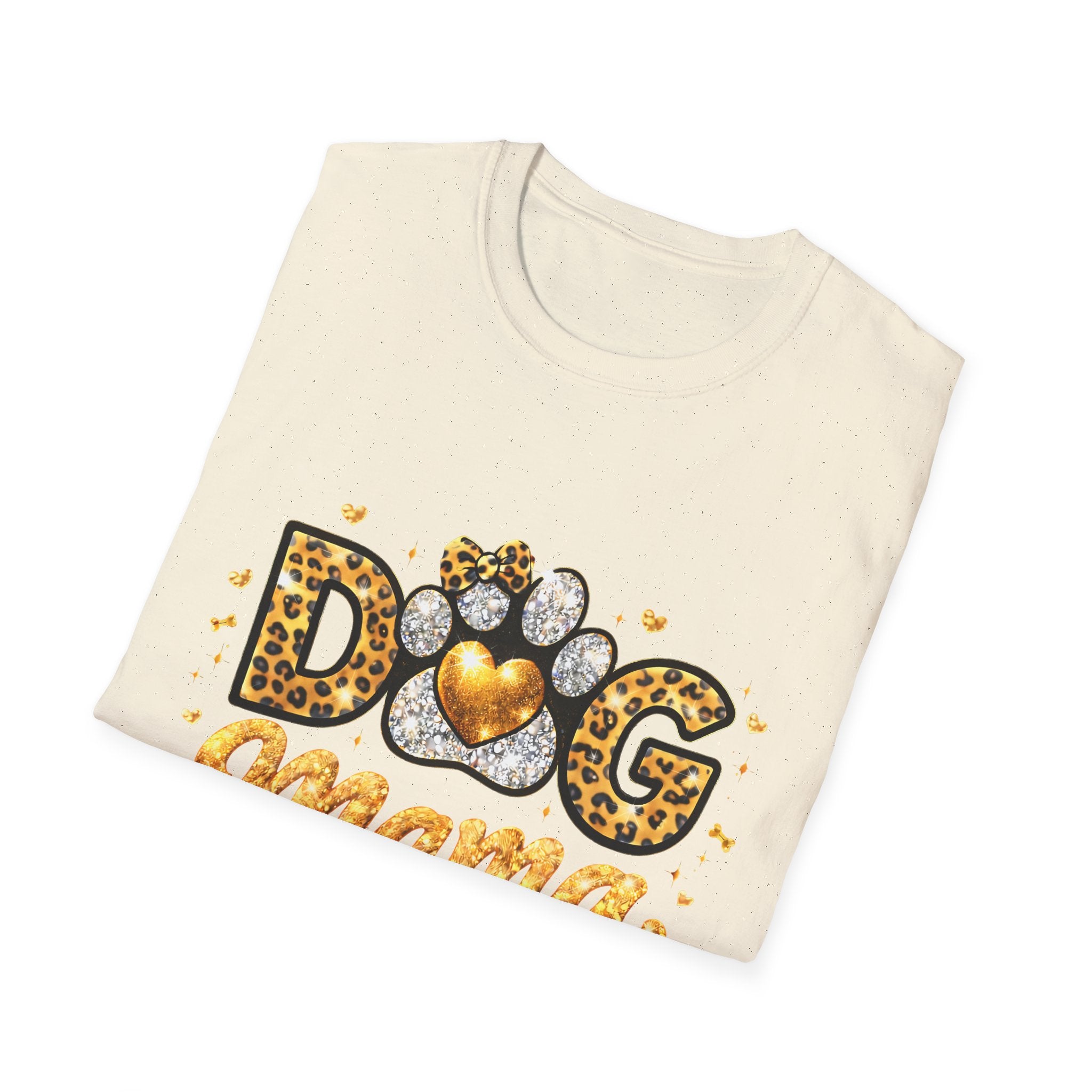 Dog Mama T-Shirt | Leopard Heart Paw Print, Gold Glitter Script