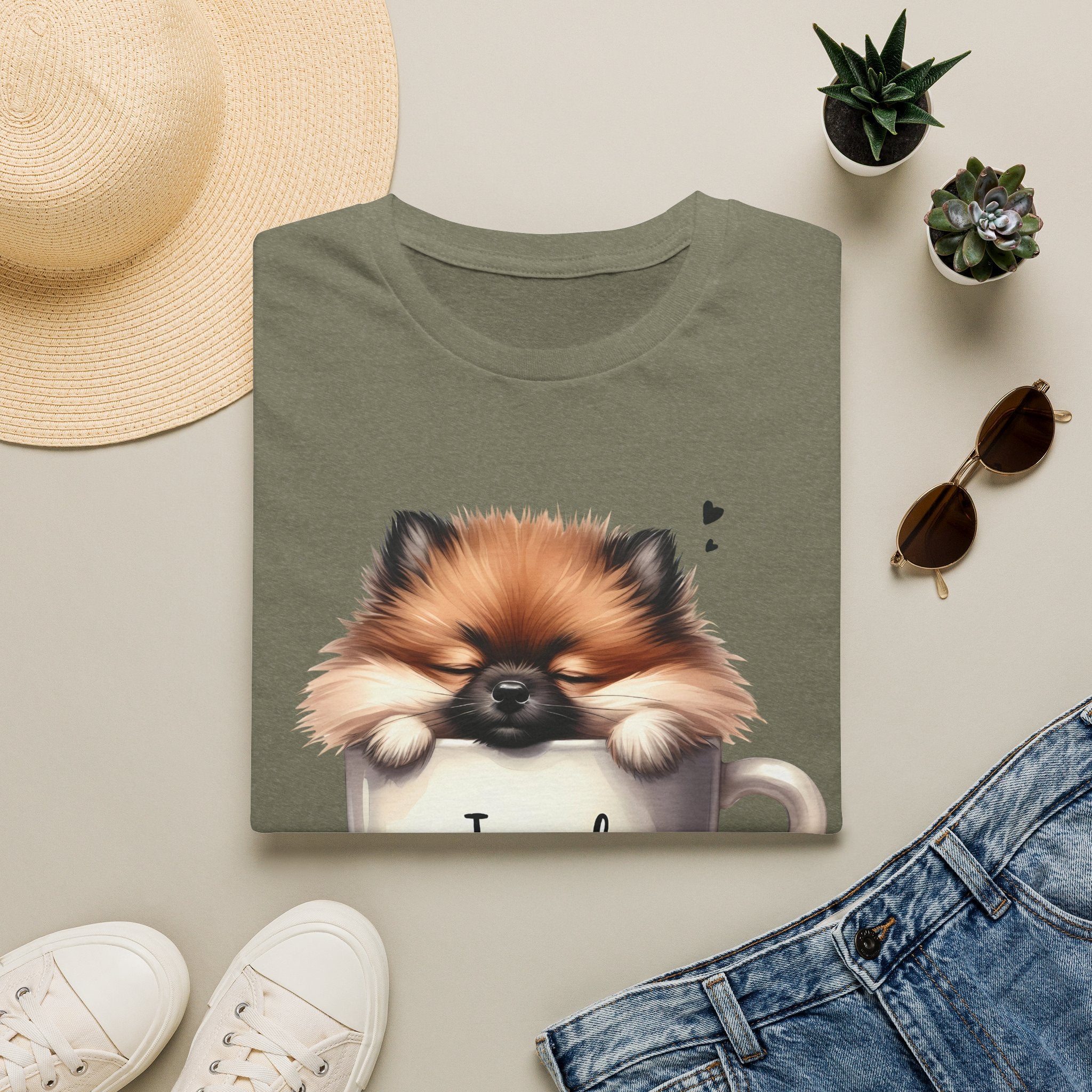 Cute Pomeranian in Coffee Mug T-Shirt | I Need Coffee, Dog Coffee Tee