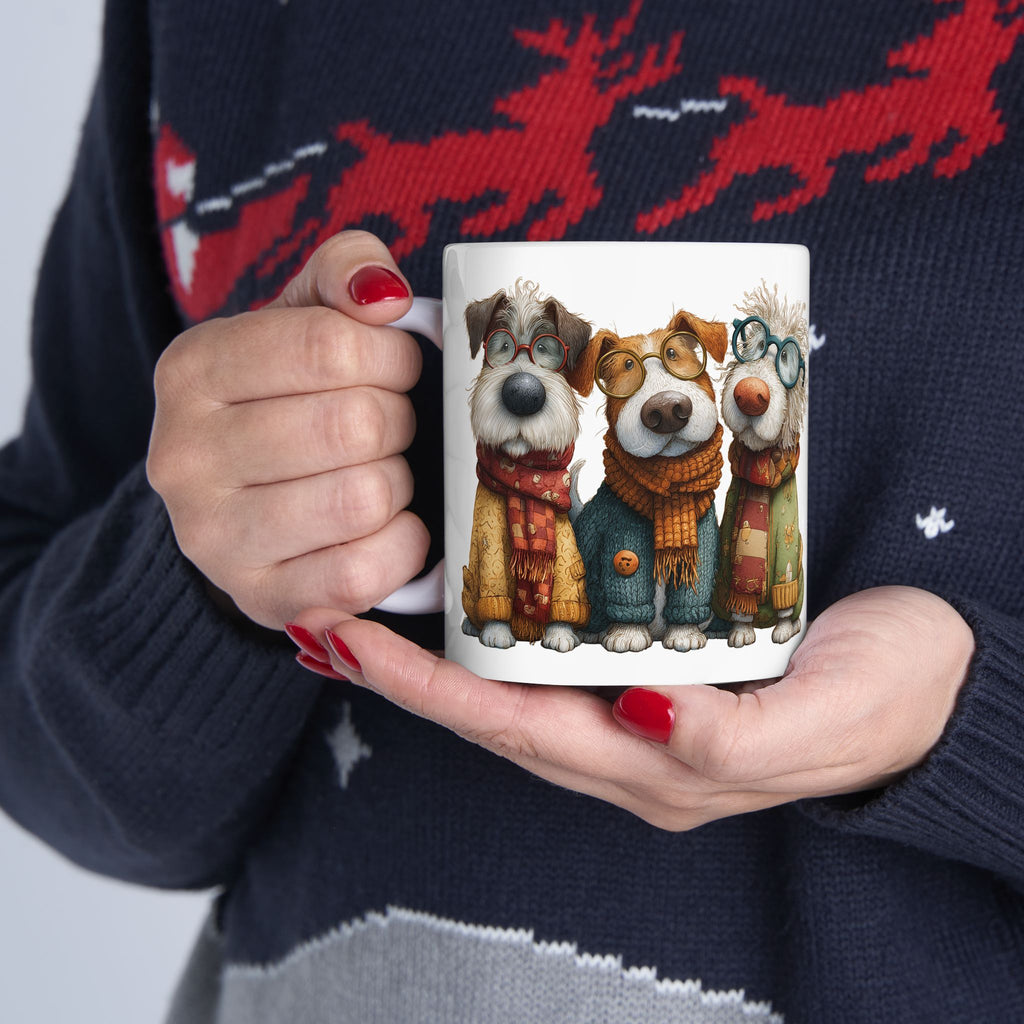 Whimsical Dog with Glasses and Scarf Mug | Ceramic Coffee Cup
