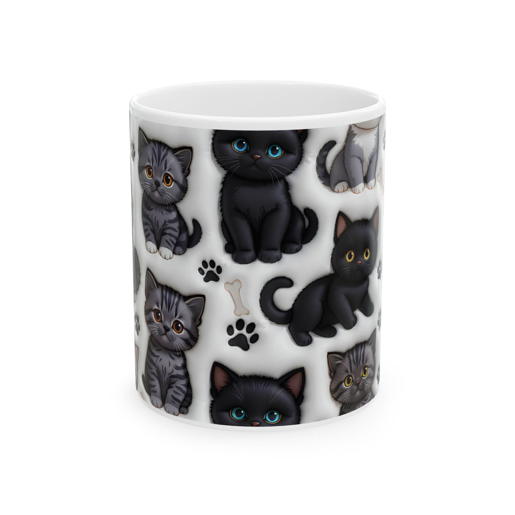 Cute Black and Tabby Kittens Mug | Ceramic Cat Pattern Mug