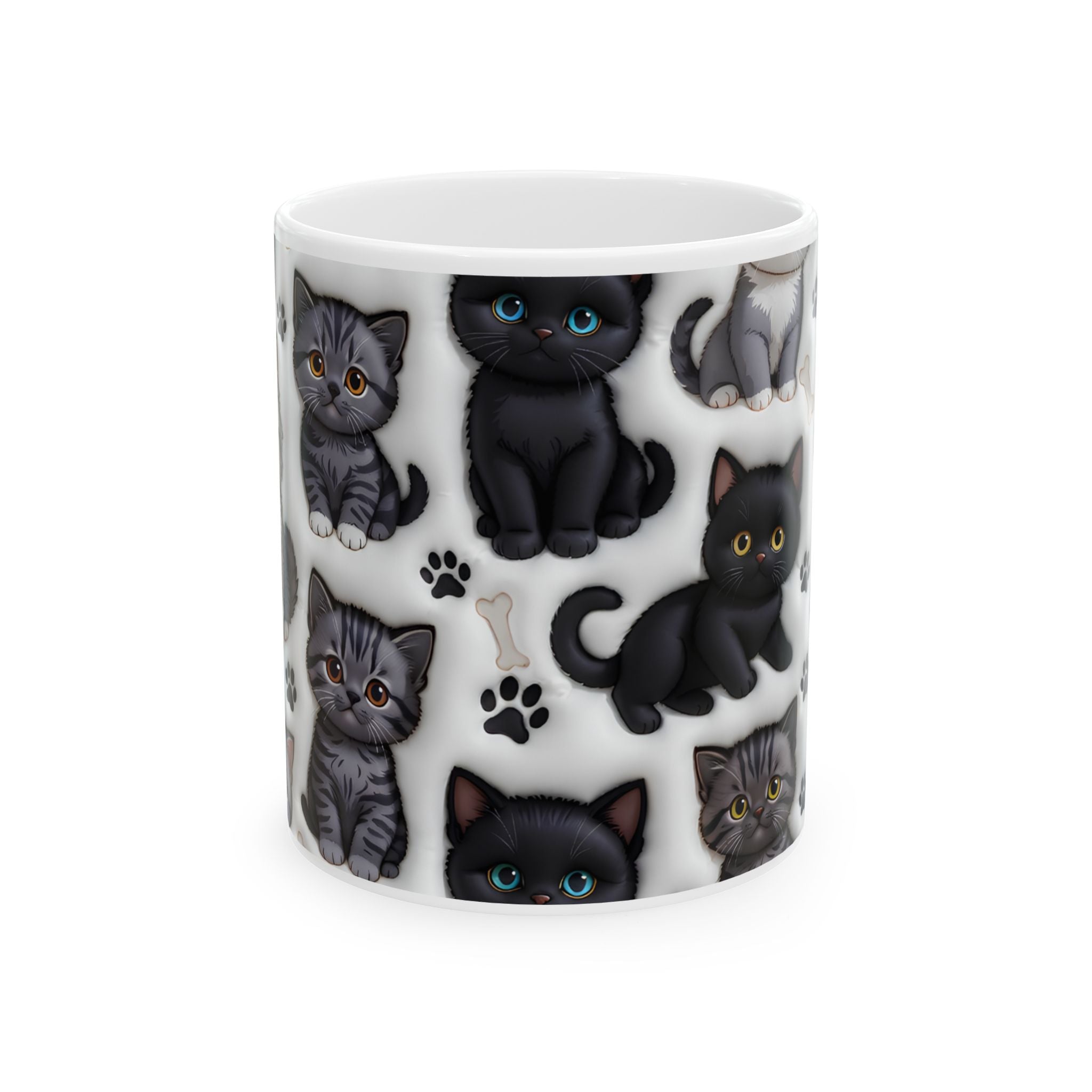 Cute Black and Tabby Kittens Mug | Ceramic Cat Pattern Mug