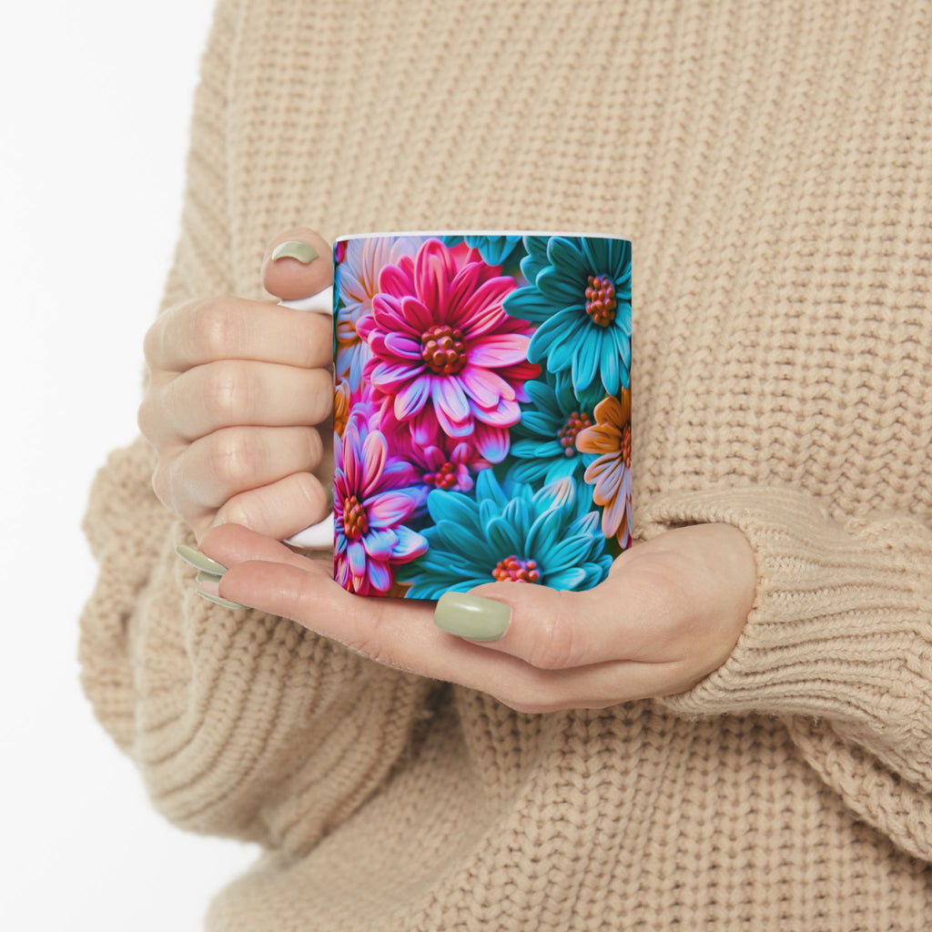 Colorful Daisy Pattern Mug | Floral Ceramic Coffee Cup