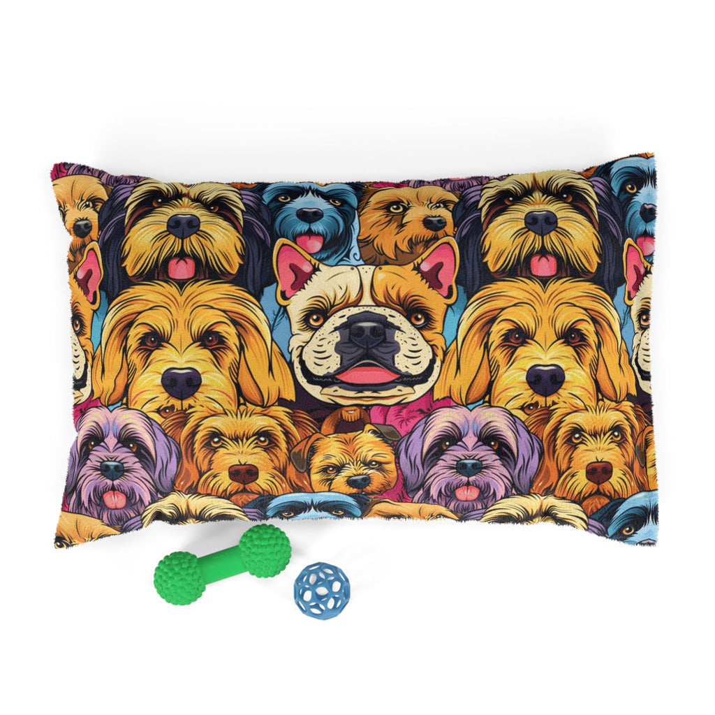 Colorful Dog Faces Pet Bed | Multicolor Canine Pattern Cushion
