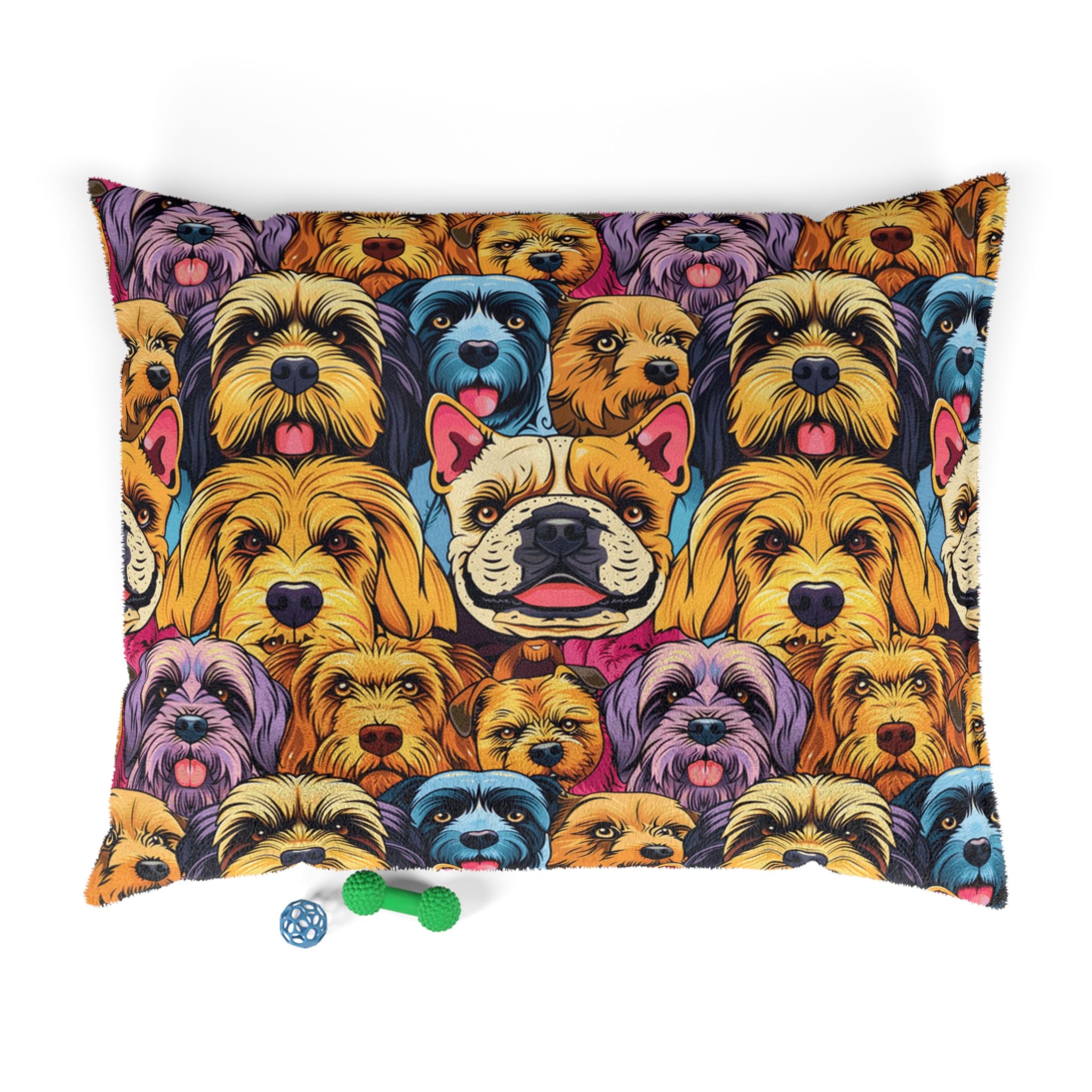 Colorful Dog Faces Pet Bed | Multicolor Canine Pattern Cushion
