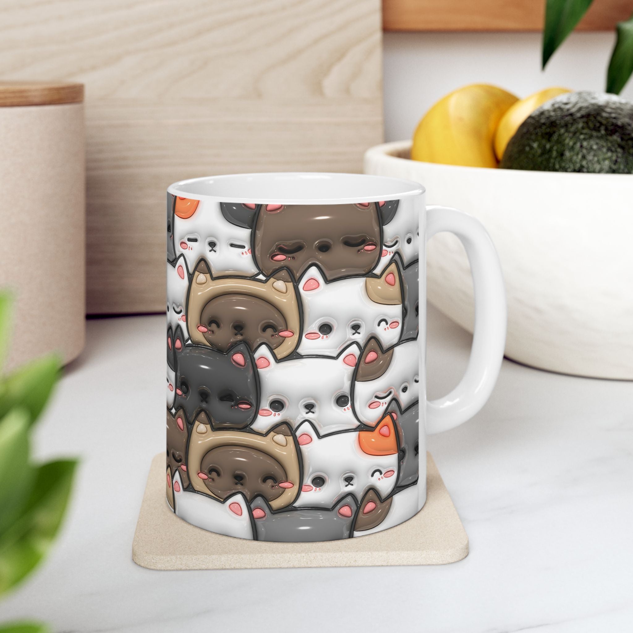 Kawaii Cat Pattern Mug | Cute Cats Ceramic Coffee Cup