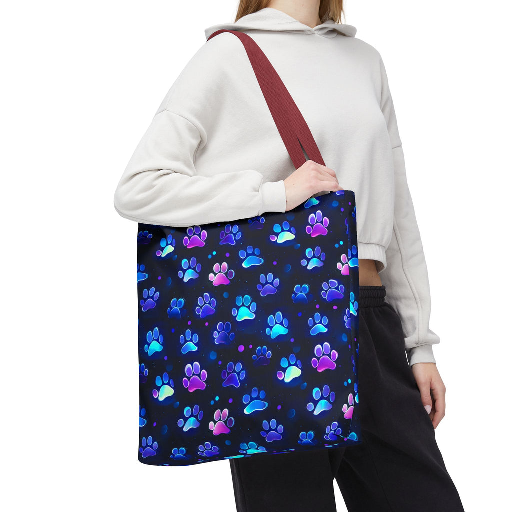 Neon Paw Print Tote | Colorful Cat Dog Paw Pattern All Over Print