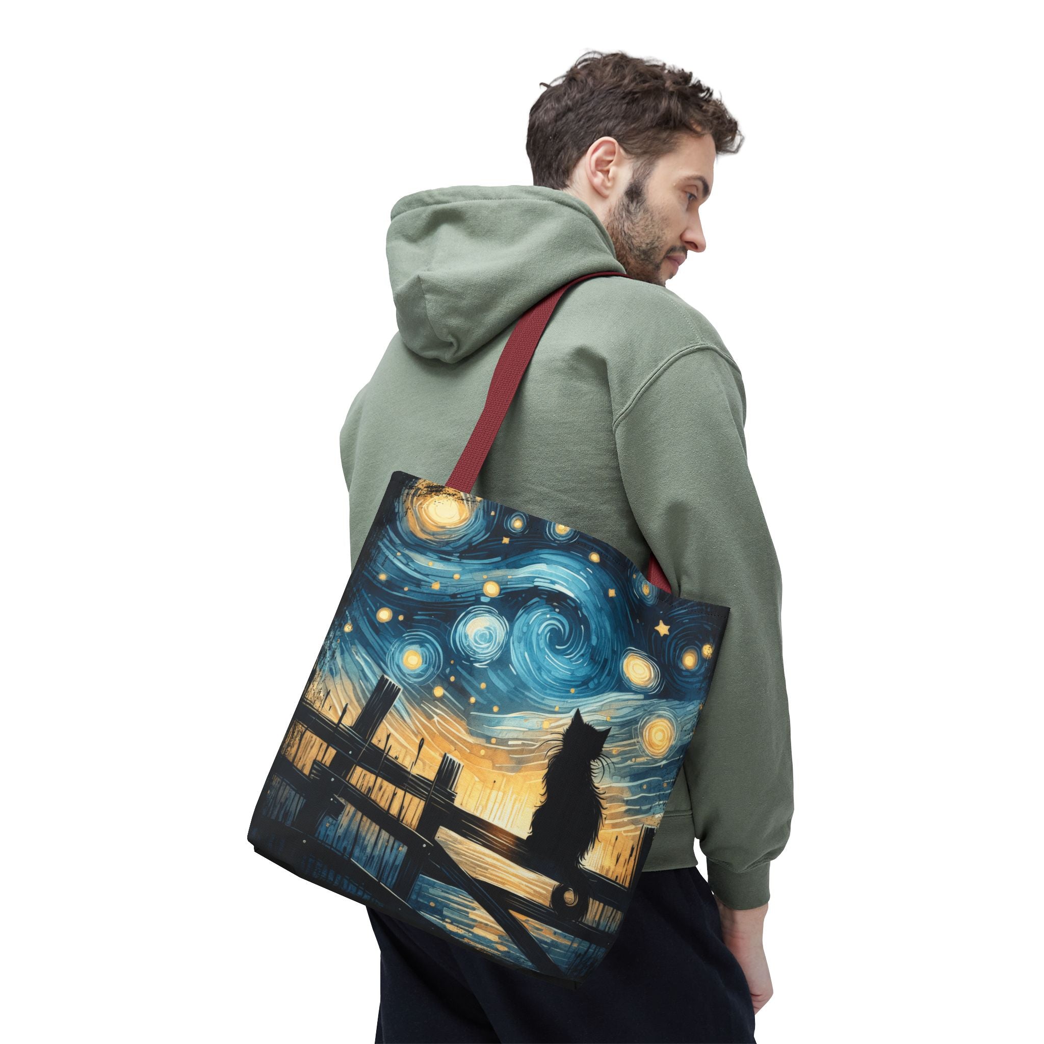 Starry Night Cat Tote | Van Gogh Inspired Swirling Sky Bag