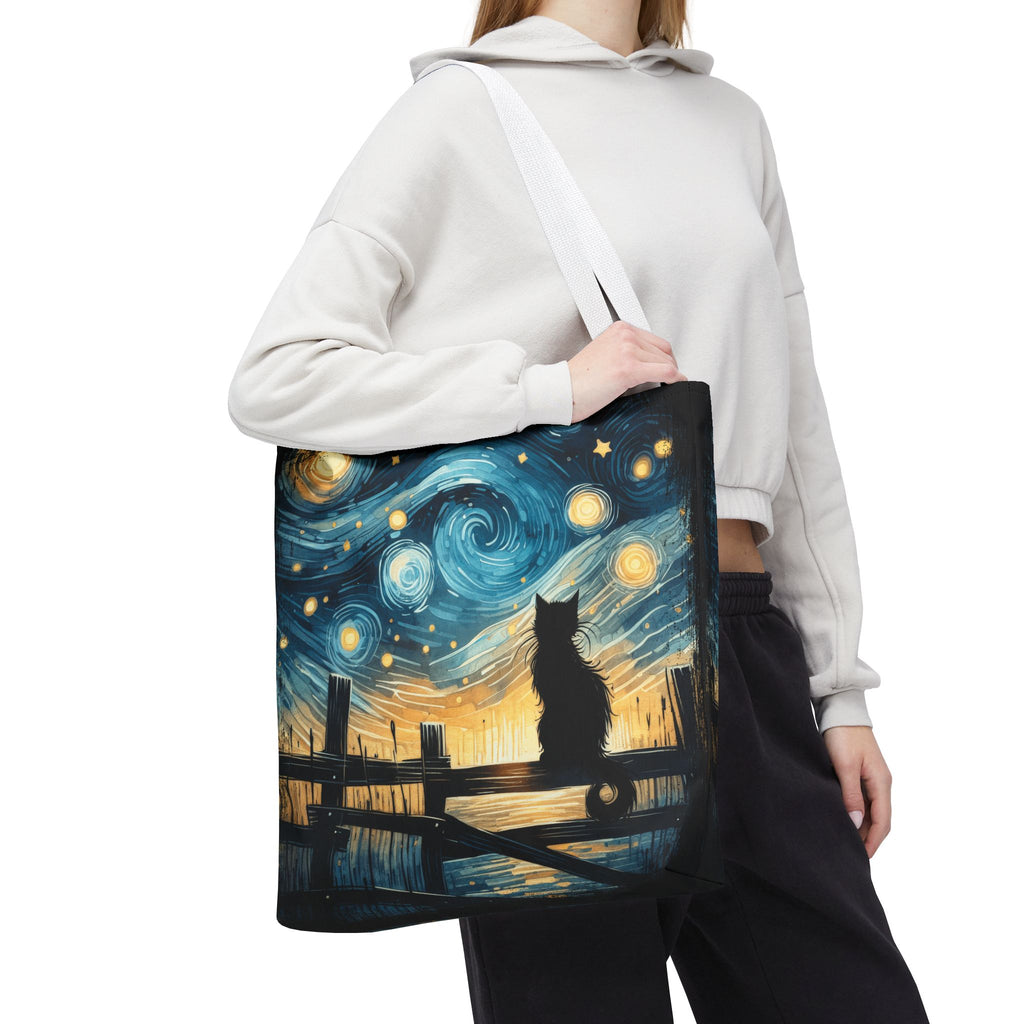 Starry Night Cat Tote | Van Gogh Inspired Swirling Sky Bag
