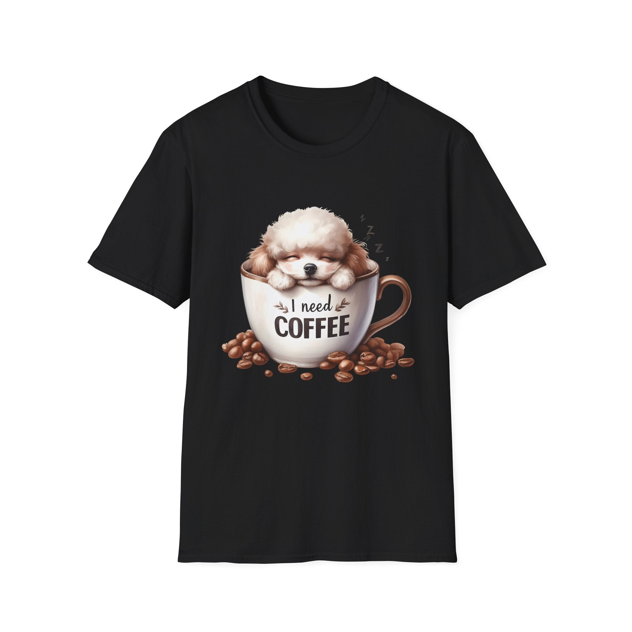 Sleeping Puppy in Coffee Cup T-Shirt | I Need Coffee Dog Design