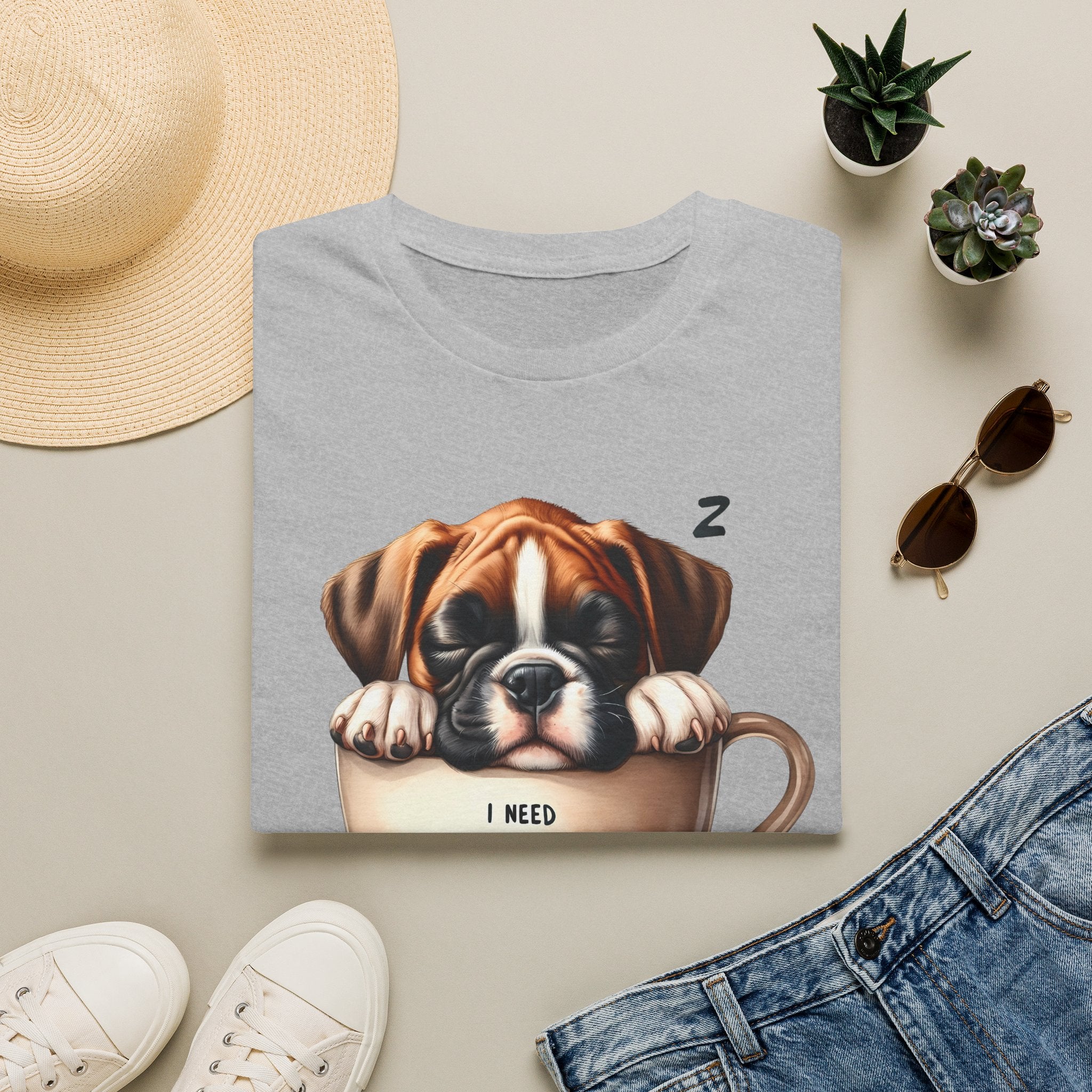 Sleeping Puppy in Coffee Cup T-Shirt | I Need Coffee Design