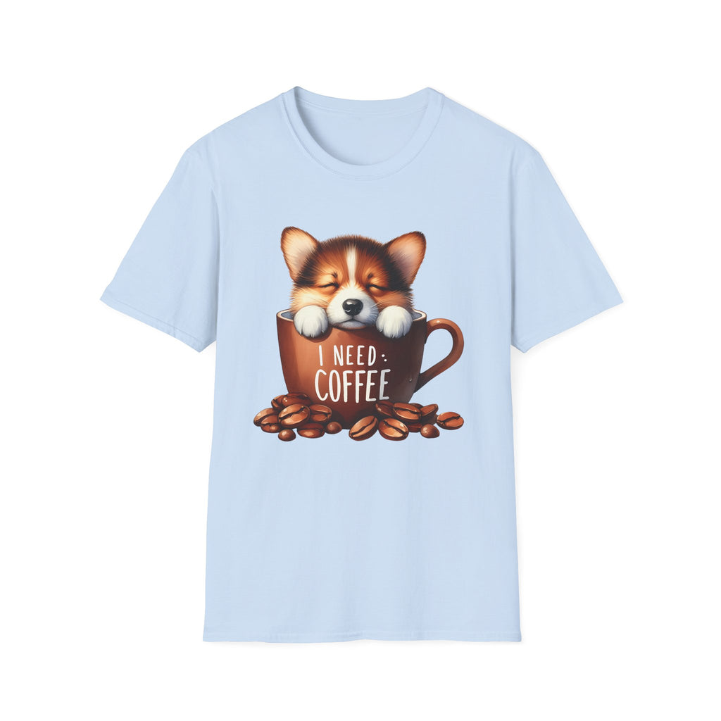 Sleeping Puppy in Coffee Cup T-Shirt | I Need Coffee, Cute Corgi Mug