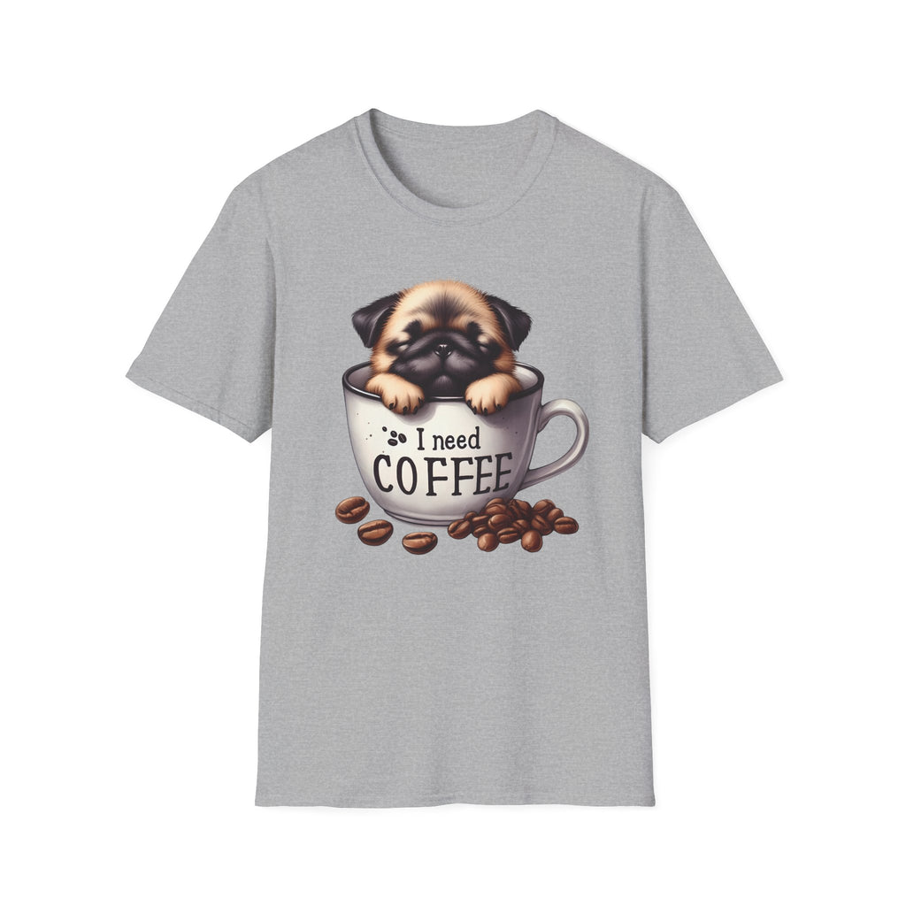 Puppy in Coffee Cup I Need Coffee T-Shirt | Cute Pug Coffee Tee