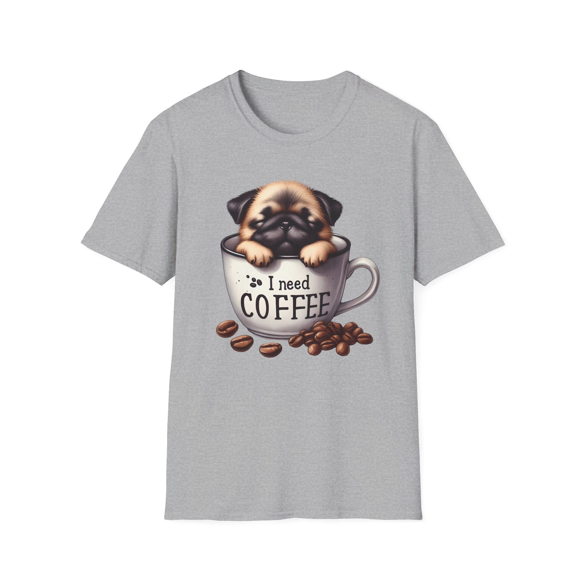 Puppy in Coffee Cup I Need Coffee T-Shirt | Cute Pug Coffee Tee