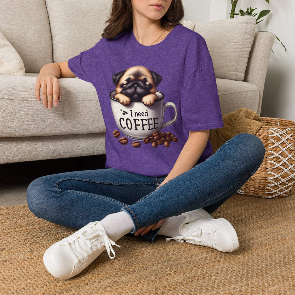 Puppy in Coffee Cup I Need Coffee T-Shirt | Cute Pug Coffee Tee