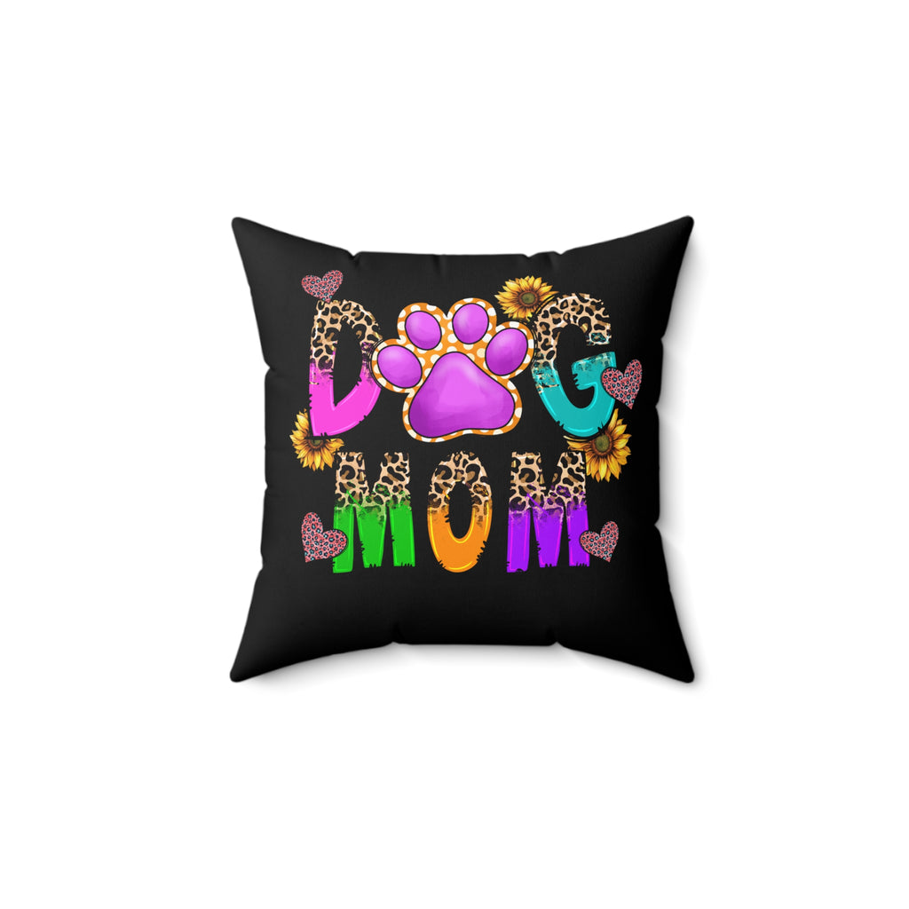 Dog Mom Paw Print Pillow | Colorful Leopard Sunflower Design