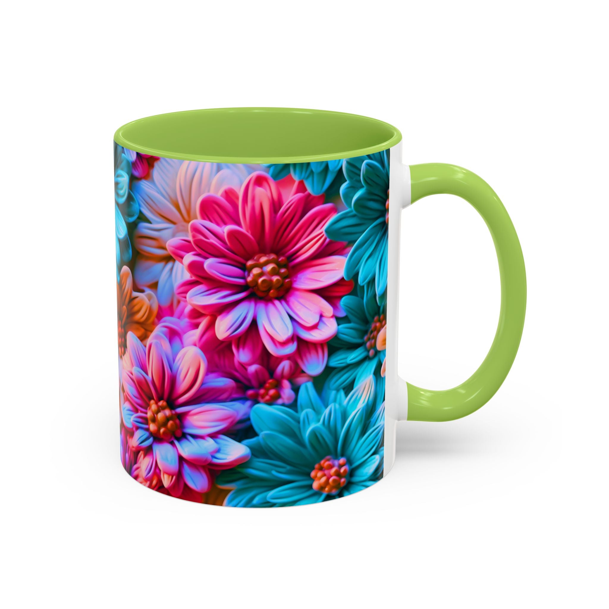 Vibrant Dahlia Floral Accent Mug | 11oz 15oz Ceramic Coffee Mug
