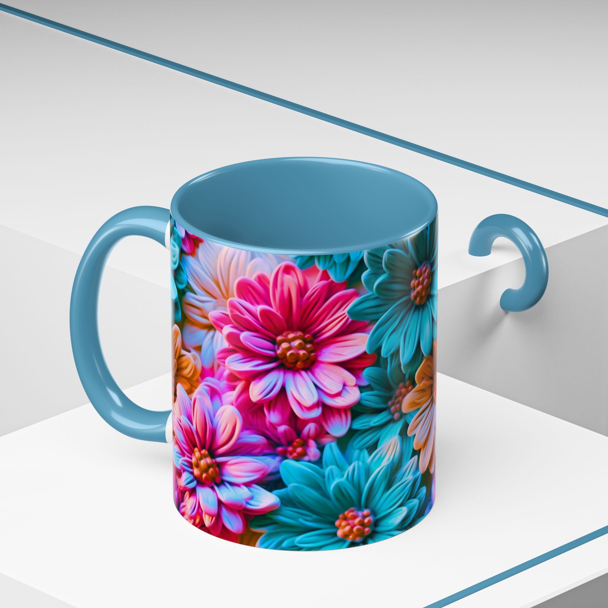 Vibrant Dahlia Floral Accent Mug | 11oz 15oz Ceramic Coffee Mug