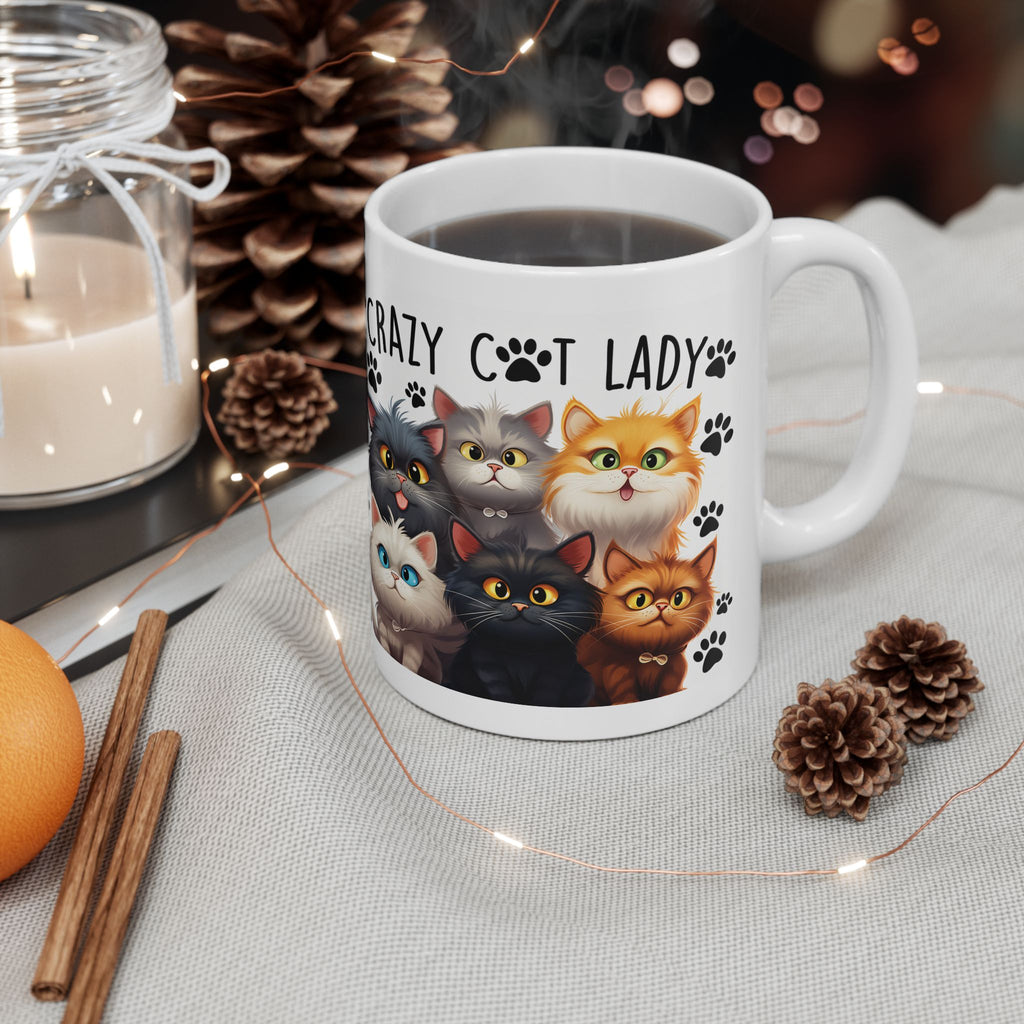 Crazy Cat Lady Cats mug | Cute cartoon kittens paw prints ceramic mug